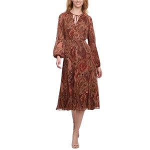 Tommy Hilfiger Dress Womens Size 6 Paisley Long Sleeve Midi